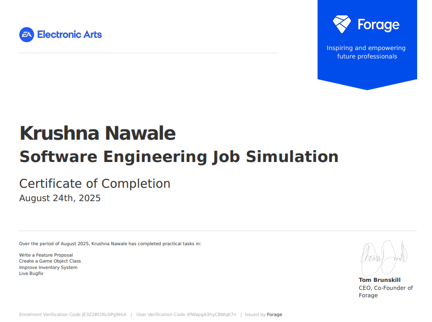 EA Software Engineering Simulation certificate